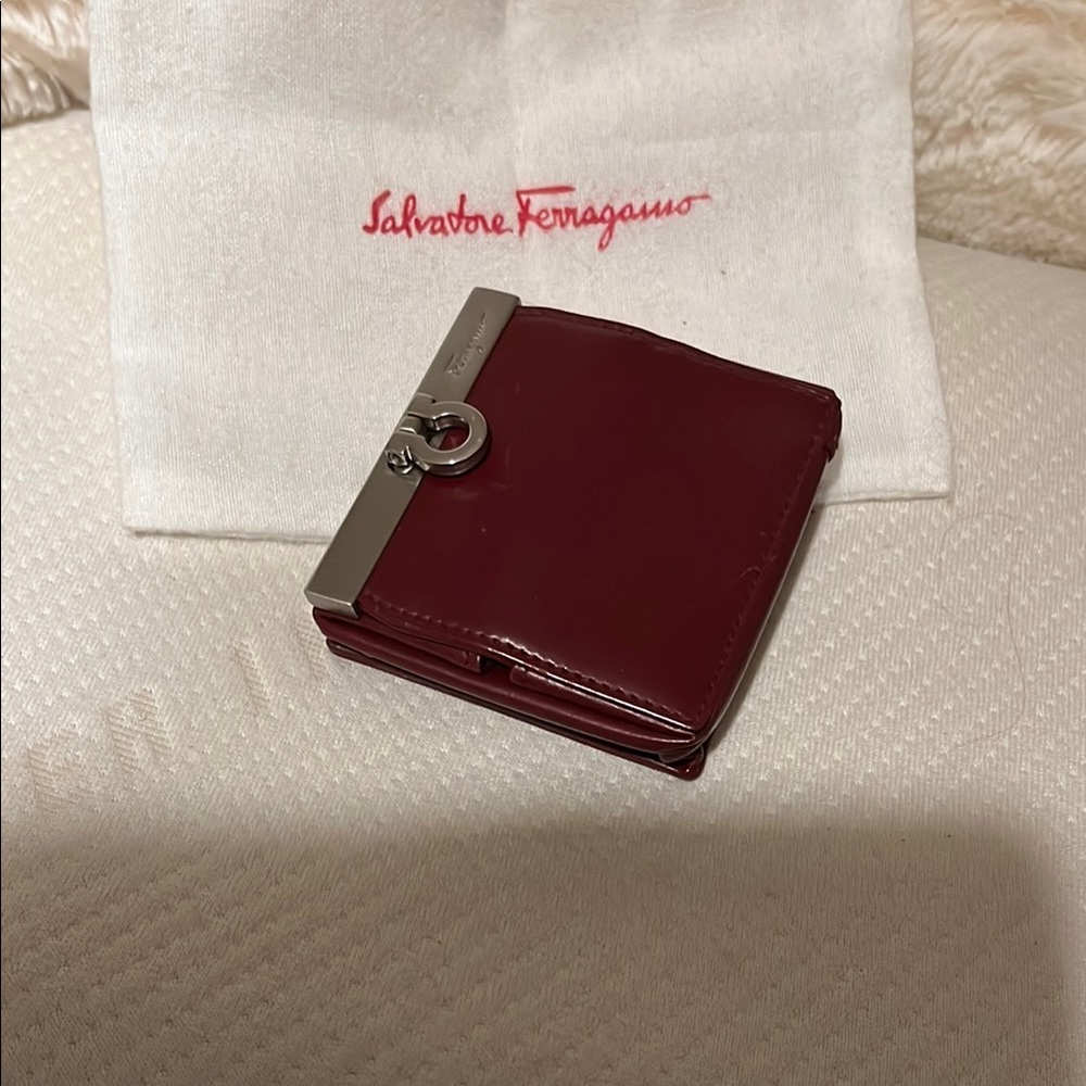 Salvatore Ferragamo Red Leather Coin Purse/ Pouch Silver Hardware Vintage
